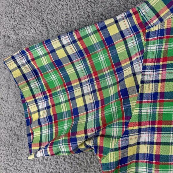 Vintage Tommy Hilfiger Shirt Mens Medium Green Plaid Crest 90s Y2K Camp Casual - Picture 8 of 13